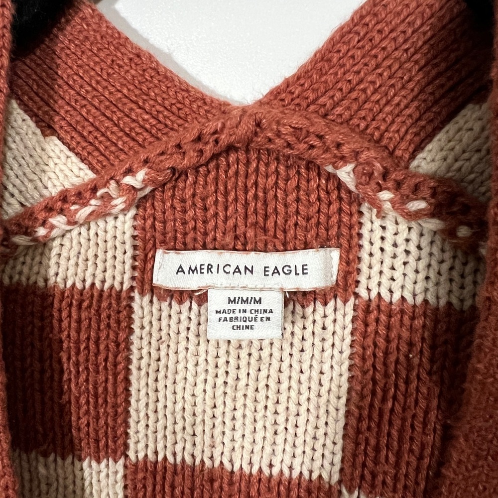 AE Checker Cardigan in Burnt Orange and Cream Size Medium Cotton Blend - Picture 6 of 10